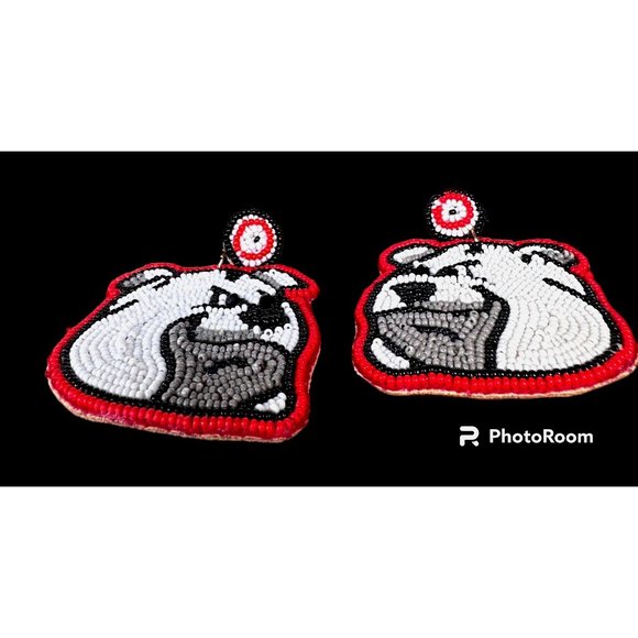 Bulldog Earrings UGA Dawgs University of Georgia Beaded Dangle Post New … - Picture 8 of 12